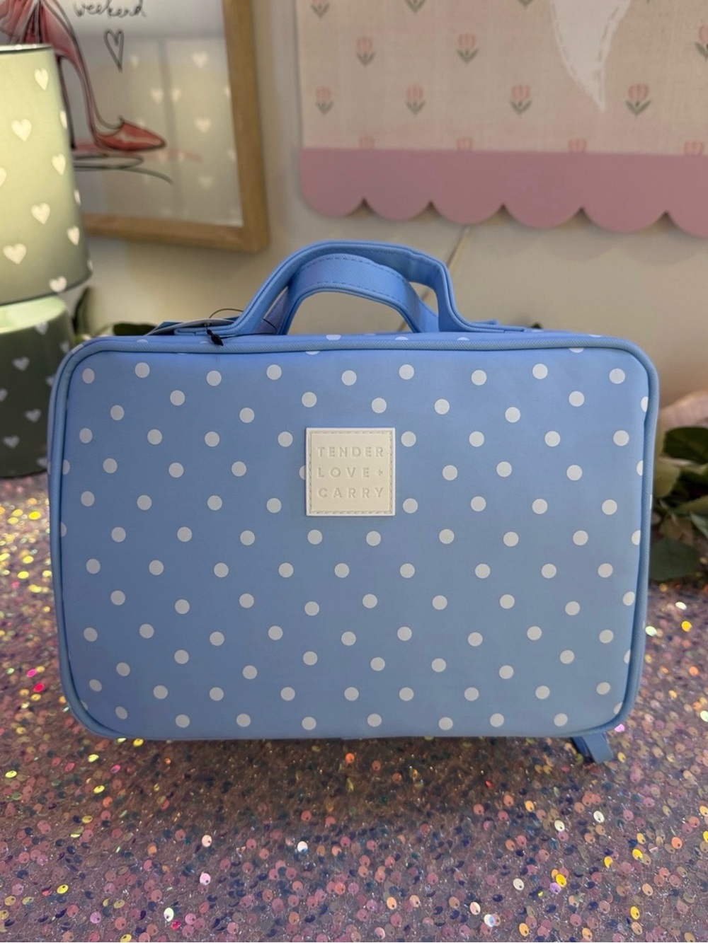 NWT Tender Love + Carry Sky Blue Polka Dot Toiletry Weekender Bag